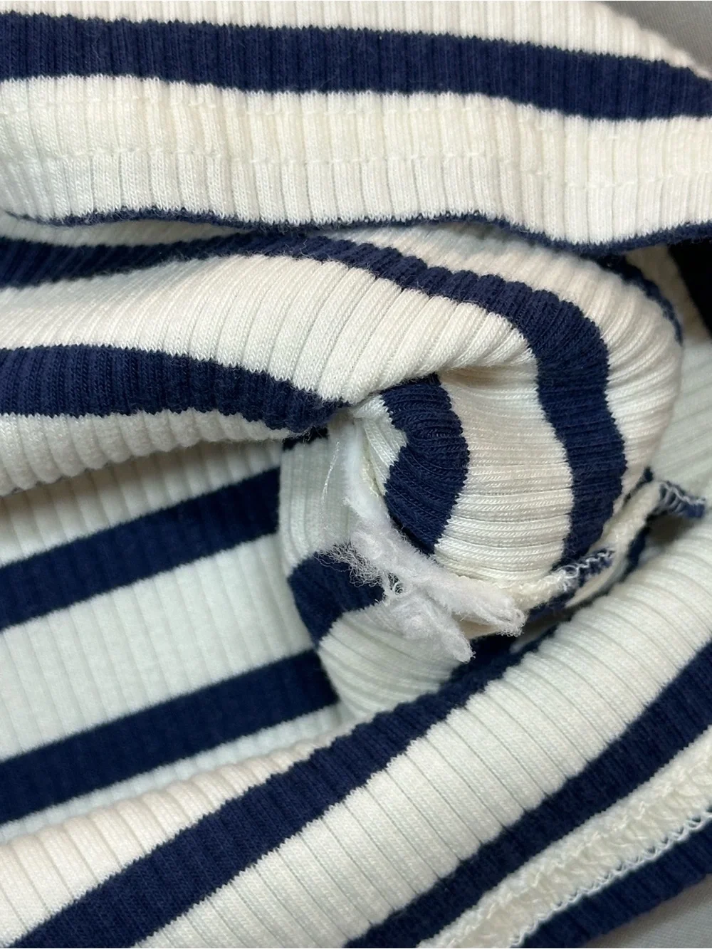 J. Crew Vintage Rib Puff-Sleeve Henley, Navy/White Stripes - Womens Small